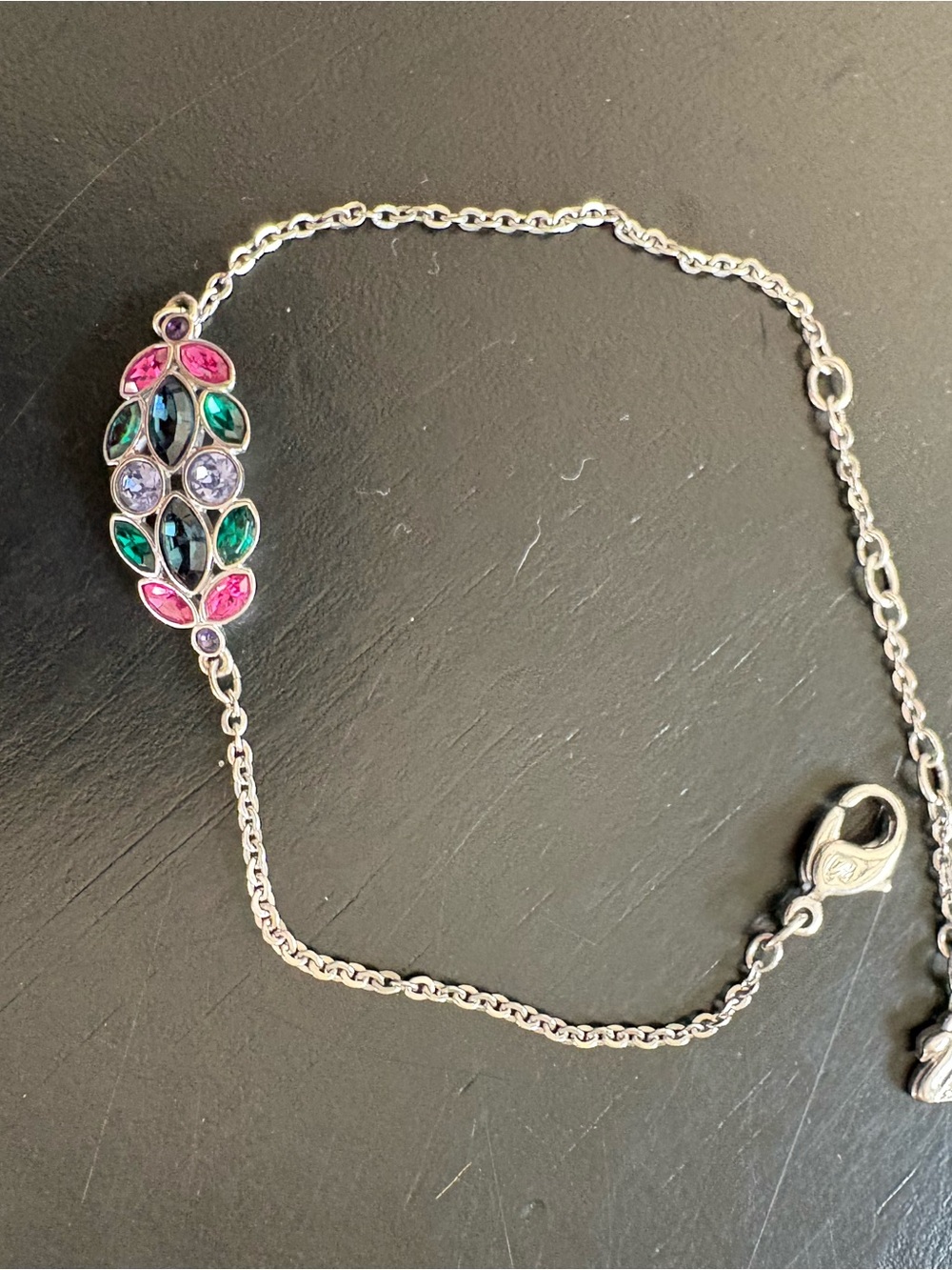 Swarovski Silver Bracelet with Pink, Green & Purple Crystals